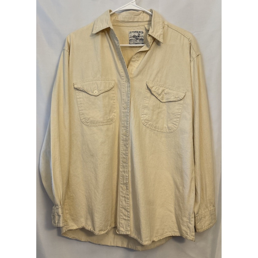 Vtg Andrews Blues Denim Chambray Button Up Ivory Shirt Mens M Western 90s